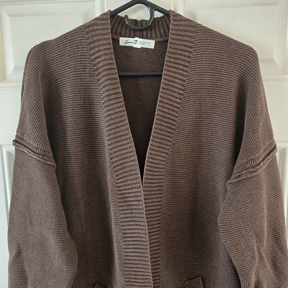 Seven7 Womens Cardigan Sweater Large Brown Oversized Open Front Cotton Knit NWT